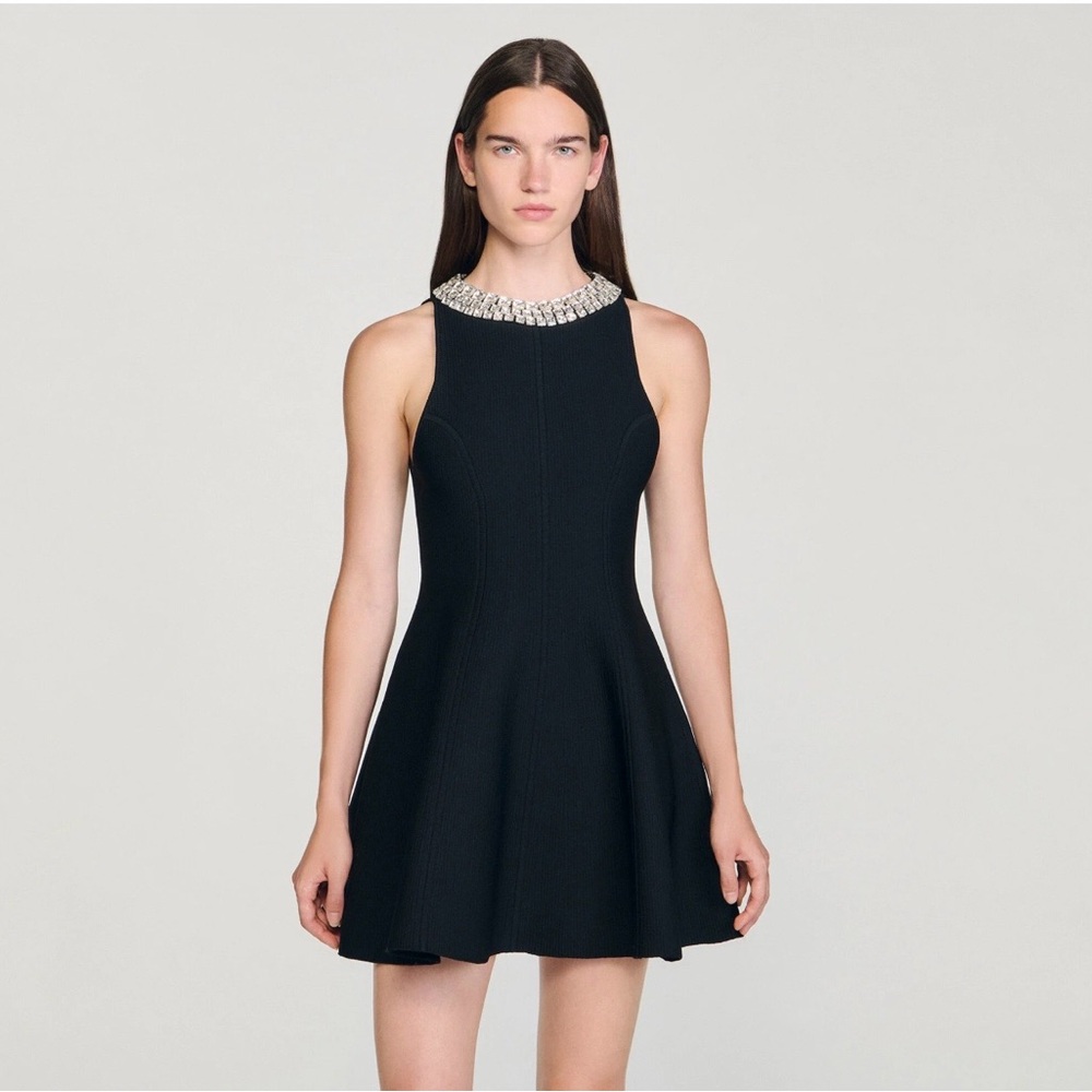 Mini dress with rhinestone collar